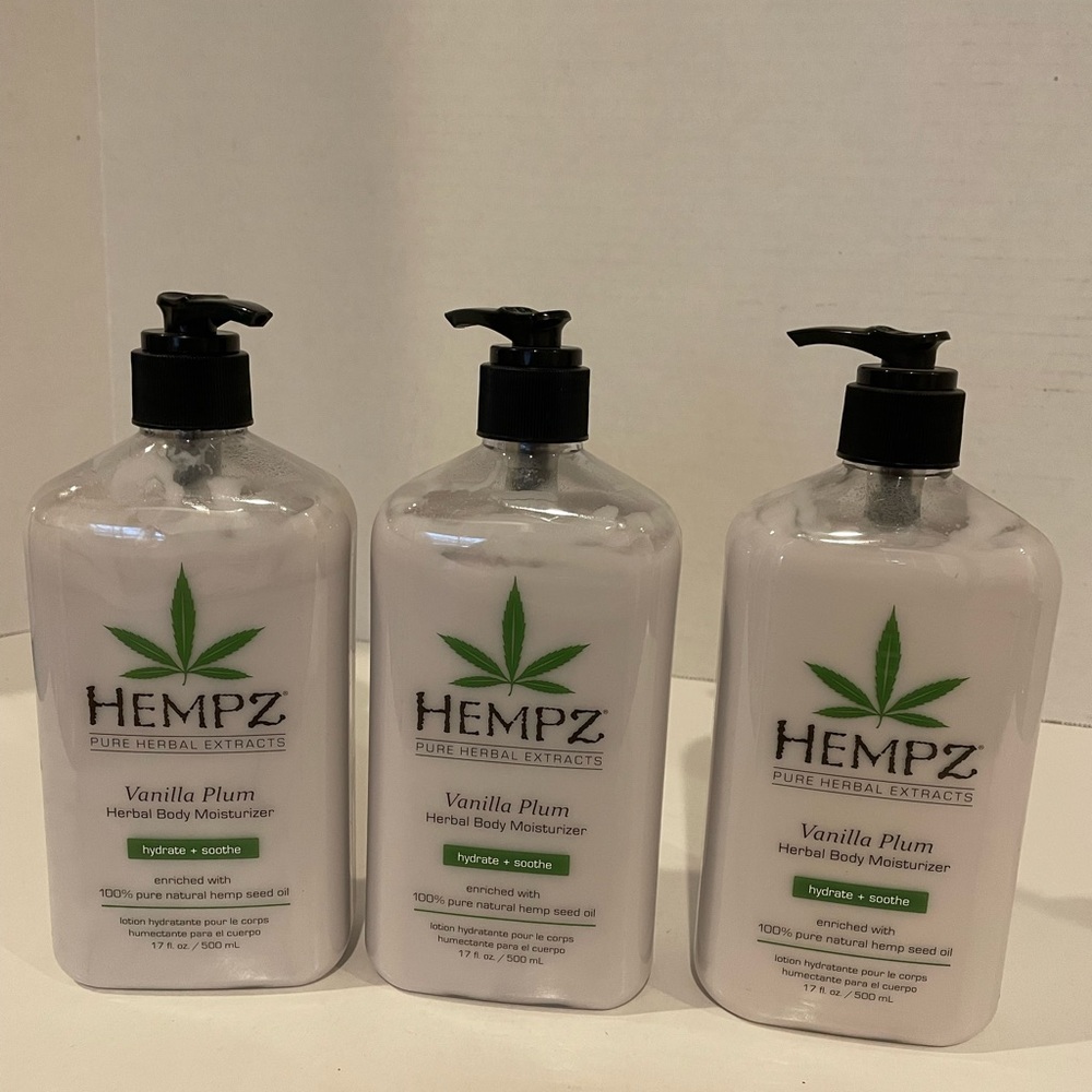 HEMPZ VANILLA PLUM Herbal Body Moisturizer, light purple- Lot of 3-17 oz bottles